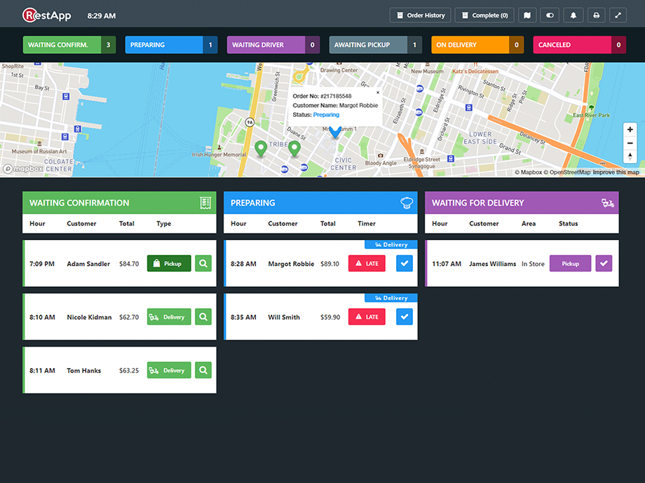 RestApp orders dashboard